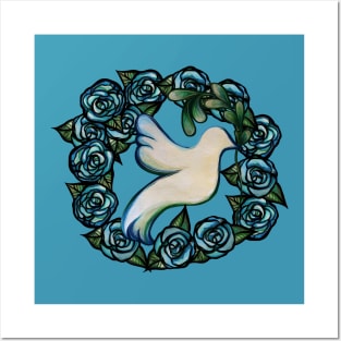 Blue Roses Dove of Peace Posters and Art